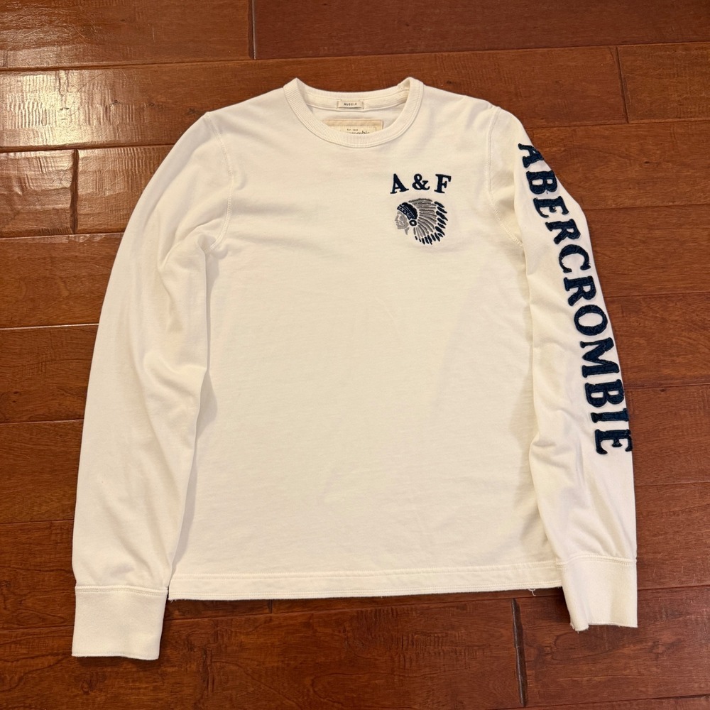 Vintage Y2K Abercrombie & Fitch Long Sleeve Muscle T-Shirt Men's L Wh Chiefite